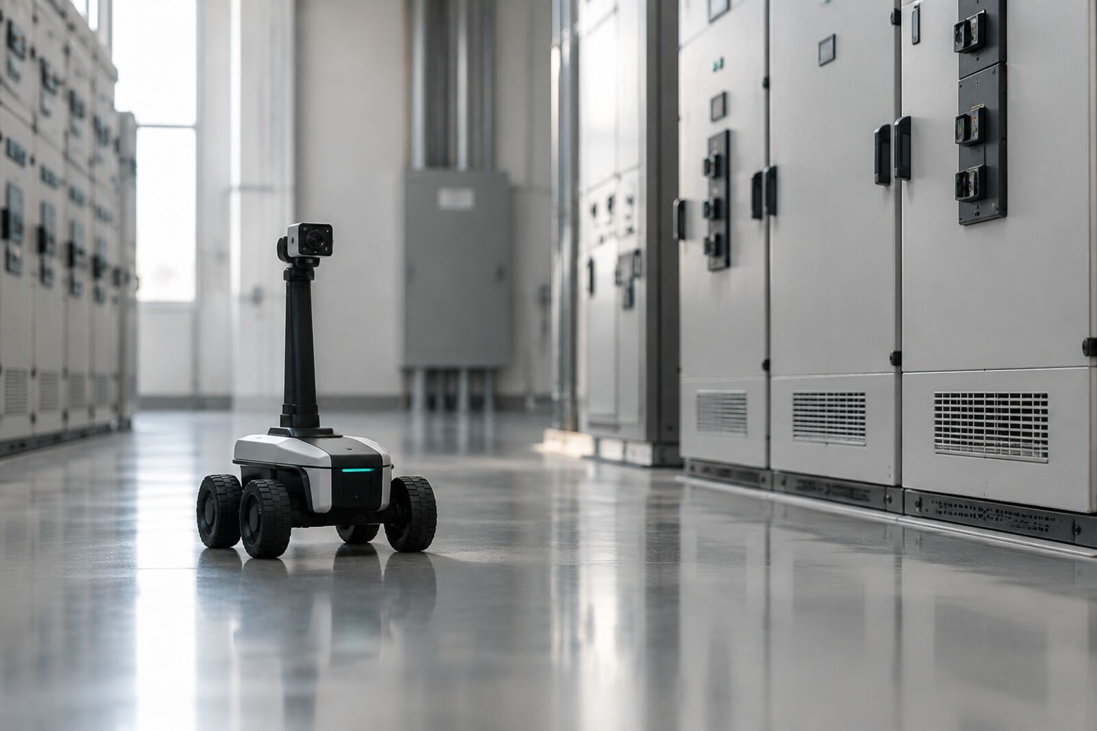 An inspection robot in a data center electrical room